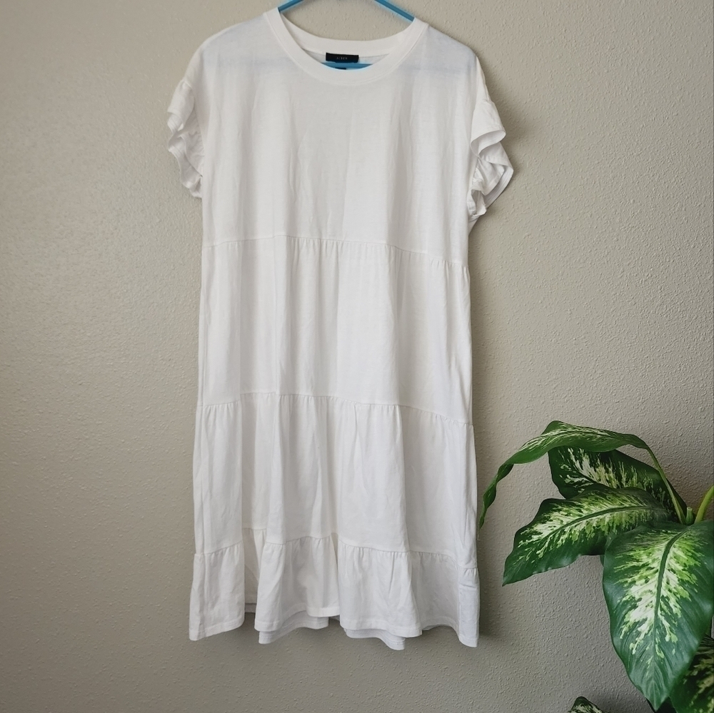 J. Crew Swingy Tiered Jersey Cotton White Knee Length Dress Basics Beachy S